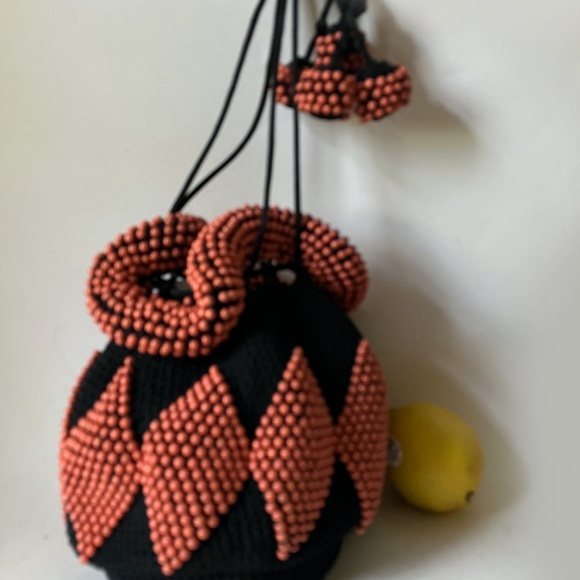 unique antique beaded pouch drawstring handbag - Picture 12 of 13